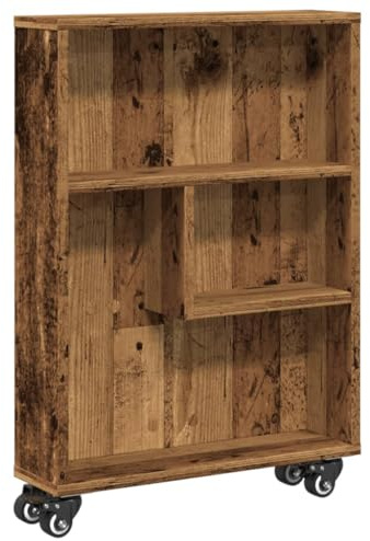 Mhdvray Scaffale a nicchia, sottile, per cucina e bagno, 48 x 13 x 68 cm, carrello portaoggetti compatto con 4 ruote, materiale in legno effetto legno anticato