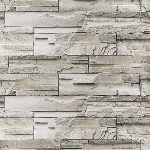 VEELIKE - Papel Pintado (imitación de Piedra, Efecto ladrillo, Rollo de Vinilo, Adhesivo Decorativo para Pared, Impermeable, Dormitorio, salón, baño, 40 x 300 cm)