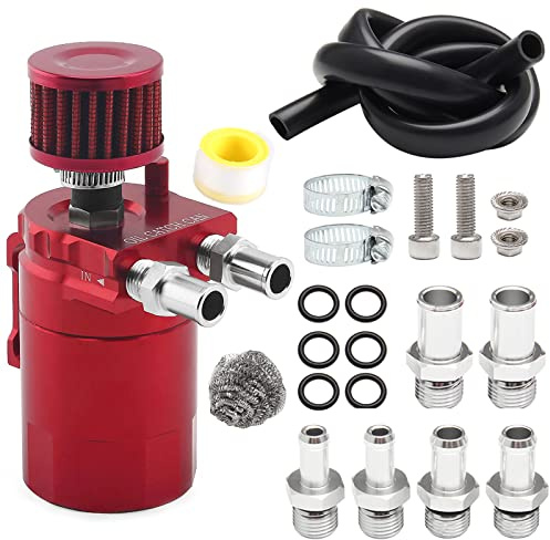 POSENG Universal Polish Baffled Reservoir Oil Catch Can Kit with Breather Filter Aluminum Red