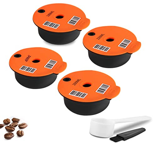 RECAFIMIL 4 Stück wiederverwendbare Tassimo Pods nachfüllbare Kaffeekapseln, PP-Kunststoff, wiederverwendbare Kapseln, kompatibel mit Bosch Tassimo Kaffeemaschine (60+180+200+220ml)