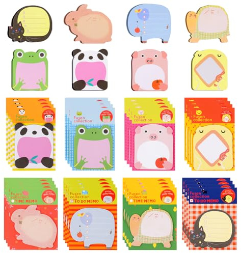 OFFCUP Blocchetti Memo Adesivi, 32pcs Animali Sticky Notes Adesive, 640 Fogli Mini Foglietti Adesivi Colorate Note Appiccicose per Ufficio, Scuola, Regali per Studenti Bambini