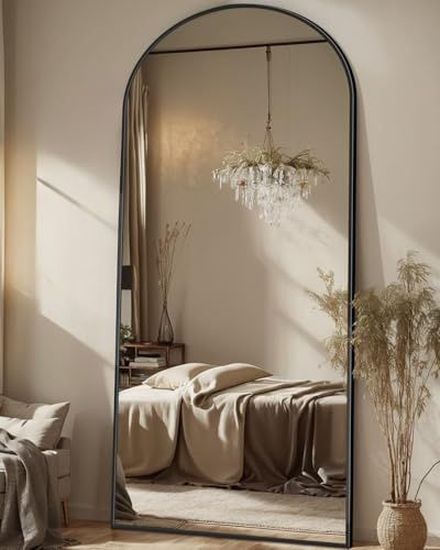 Antok 71 x28” Arched Full Length Floor Mirror, Black Aluminum Frame, Free Standing/Wall Mount/Leaning for Bedroom, Living Room, Dressing Room