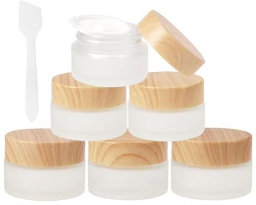 6 Stück Cremetiegel Zum Befüllen, Klarglas Kosmetikdose, 20ml Mattiertes Glas Cremedose, Glastiegel Mit Bezug Aus Holzmaserung,Kosmetisches Glas, Inklusive 6 Schaufeln, Zur Aufbewahrung Von Cremes