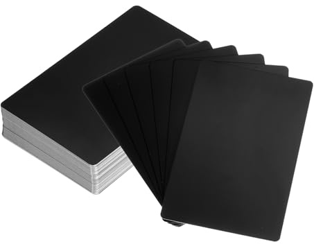 QUARKZMAN 50 Tarjetas de Visita en Blanco de Metal, 86 x 54 x 0.45mm, Hoja de Aluminio Anodizado para Grabado, Tarjetas DIY, Color Negro