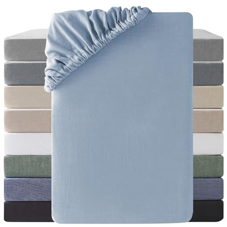 SOULFUL Spannbettlaken 160x200cm, 100% Gewaschene Baumwolle Bettlaken Spannbetttuch bis 25cm Matratzenhöhe, Atmungsaktiv mit Leinenartigem Griff, öKotex Zertifiziert-Haiya Blau