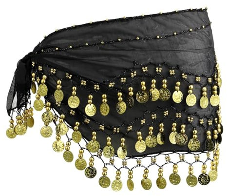 Yuqilin Bauchtanz Hüfttuch, Exquisit Bauchtanz Kostüm Damen, Wesentlich Bauchtanz Accessoires Damen, Bringen sie 98 Münzen mit, für Bauchtanz, Zumba Oder Yoga-Klasse, Performance-Kostüm (Schwarz)