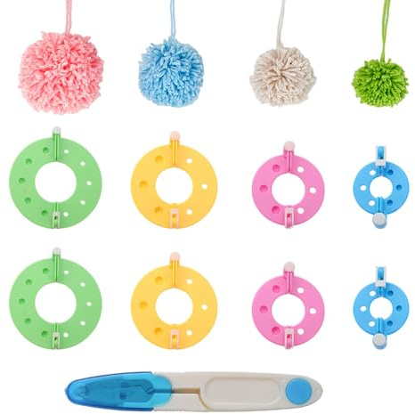 GIONAR 9 Pièces Outils de Fabrication de Pompons, Pompom Maker Set, avec 8 Outils de tricotage et 1 Ciseaux, 4 Tailles (3.5/5.5/7 Et 9 Cm), Pom Pom Kit pour Pompons Loisirs Creatifs