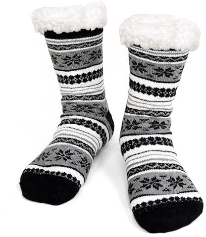LOFIR Men's Fluffy Slipper Socks: Thick Thermal Warm Winter Non-Slip Socks Men Fuzzy Fleece Lined Soft Grip Cosy Novelty Stocking for Christmas Gifts Bed Home 1 Pair Size 6-11 Black