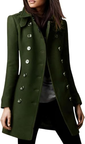Goolecrimp Abrigo de Lana de Doble Botonadura de Invierno para Mujer Moda Retro Abrigo de Oficina de Negocios Delgado Elegante clásico Ligero Abrigo de Solapa de Trabajo Informal (Verde,M)