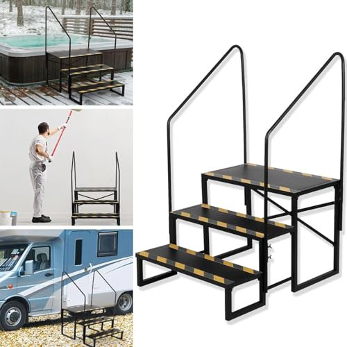 Escalera de 3 peldaños para autocaravana, capacidad de carga de 200 kg, con 2 pasamanos, taburete antideslizante, para remolques de viaje