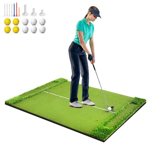 Golfmatte 150 x 120cm, Golf Abschlagmatte, Golf Übungsmatte mit 10 Golfbällen & 3 Gummi-Tees, 6 Abschlagpositionen, für Indoor und Outdoor Golftraining