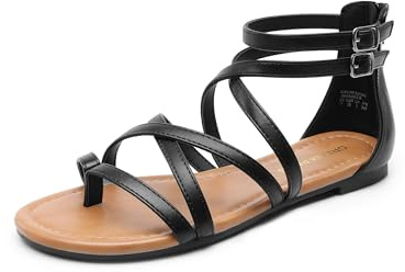 DREAM PAIRS Women's Dressy Gladiator Summer Sandals | Strappy gladiator design, flat no-heel comfort, adjustable buckle straps, back zipper easy on/off, for beach & casual