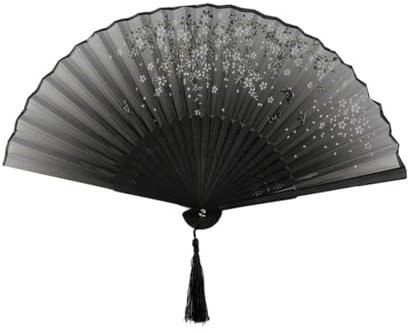 ZUWIJEQ 1x Abanicos de Mano, Abanicos Plegables de Mano para Mujer, Abanicos de Mano Boda de bambú chino, tela de seda y abanico plegable de mano, Elegantes Accesorios de Regalo, decoración de pared