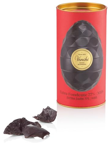 Venchi - Uovo di Cioccolato, Gusto Extra Fondente 77% con Granella di Fave di Cacao, con Sorpresa, Senza Glutine, Vegano, 150 gr, Collezione Pasqua, Idea Regalo