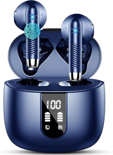 Wireless Earbuds, Bluetooth 5.4 Headphones in Ear 2025 Wireless Earphones with 4 ENC Mic, Mini Ear buds with HiFi Stereo Deep Bass, 56H Playtime Dual LED Display, Bluetooth Earbud IP7 Waterproof USB-C