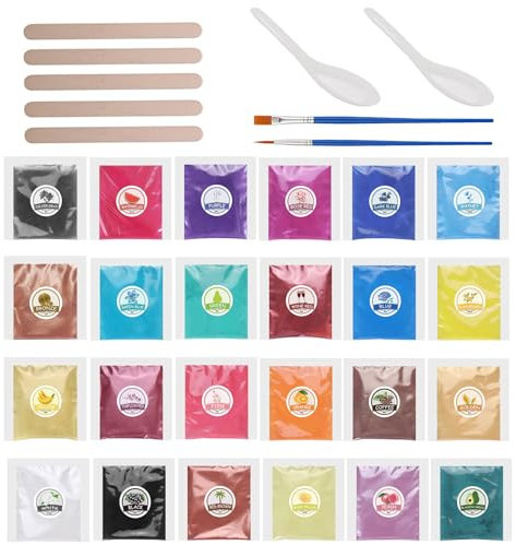 Ronoza Epoxidharz Farbe Mica Pulver Set, 24 Farben x 5 g Hochkonzentrierte Farbpigmente für Gießpulver, Epoxidharz, Pigmentpulver Gießpulver, Perlglanz Pigmente für Schmuck, Seifen, Kerzen, Badebomben