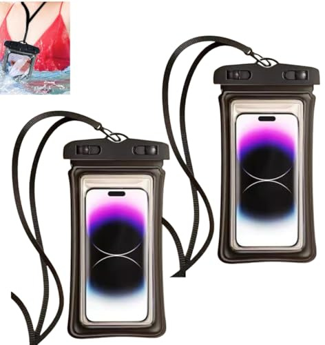 Hawfund 2 fundas impermeables para teléfono móvil grande con funda, bolsa sumergible para natación (20 cm x 11,4 cm, IPX8, buceo, exteriores, compatible con smartphones universales de hasta 7 pulgadas