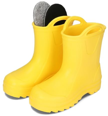 BeKiddy Stivali di Gomma per Bambini in EVA Stivali da Pioggia Impermeabili Ultraleggeri per Bambini e Bambine (Giallo, Sistema Taglie Calzature EU, Adolescente, Numero, Media, 35)