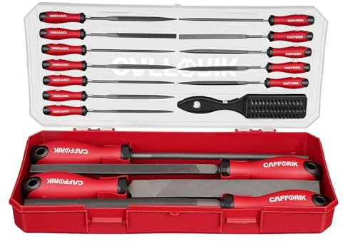 CAFFORIK 27PCS Metal File Set, Flat/Half-round/Round/Triangle Steel Files,12PCS Needle Files,10PCS Sandpapers, Wire Brush. Work for Metal, Wood and More