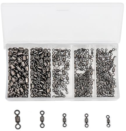 9KM DWLIFE 250Pcs fishing swivels and clips Snap Swivel sea fishing tackle quick change swivels fishing Rolling Swivels Clips Connector for Fishing Hook to Line Connectorsfor Saltwater Freshwater
