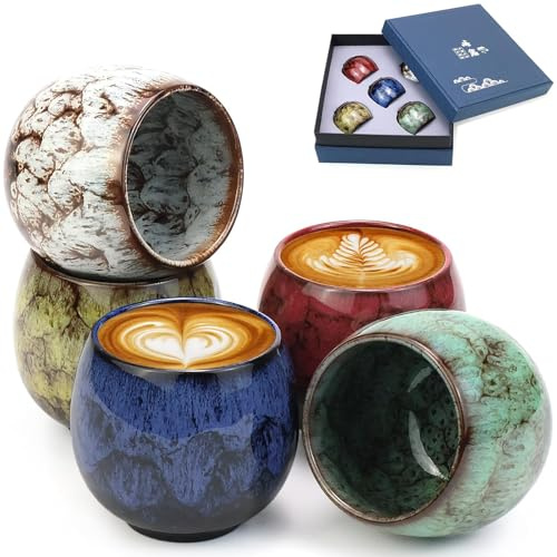 DBAATTZ Juego de Tazas de Café Espresso, 5 Piezas de Cerámica, Tazas de Espresso de 110 ml,Tazas de Cerámica Gruesa, Sin Asa, Pequeña Taza de Té, para Espresso, Moca, Macchiato, Té