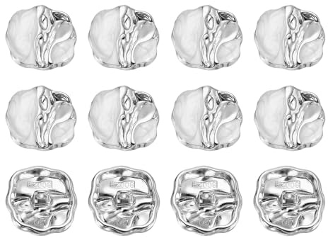 sourcing map 12Pcs Metal Square Buttons, 19mm Square Shape Sewing Craft Buttons with Single Hole for Sewing Blouse Shirt Button DIY Garments and Accessories, Silver White