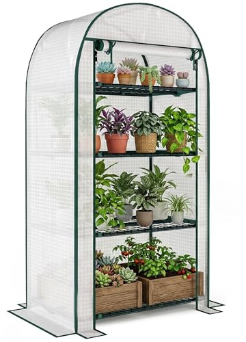 Outsunny Serra da Balcone 4 Ripiani Porta Avvolgibile 80x50x160 cm Bianco