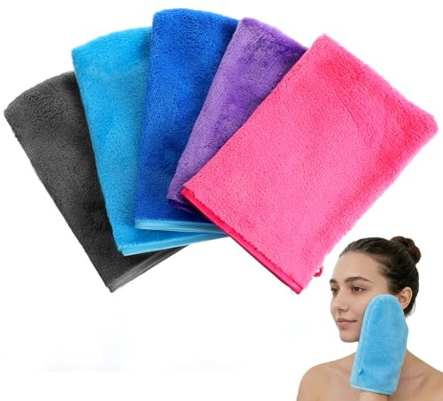 5 unidades de guantes de baño coloridos de rizo, 14 x 20 cm, fuerte absorción de agua, paños de algodón de franela, manoplas de lavado para cara, microfibra, cuerpo, guante de lavado para coche