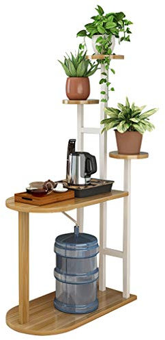Modern Metall Plant Stand Pflanzenständer Pflanzgefäß Halter für Innen Außen, Holz Blumentreppe Pflanzentreppe Couchtisch für Wohnzimmer Sofa