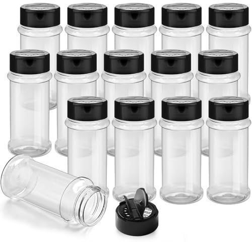 TUZAZO 14 Pcs Spice Bottles Plastic Seasoning Containers, 3 Oz Clear Plastic Spice Jars with Shaker Lids Empty for Spice & Herbs, Powders, Glitters, BPA Free | Heavy Duty | Wide Mouth | Dual Flaps