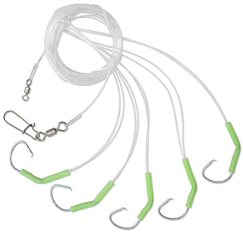 Rhino Premium Rotbarsch Vorfach mit Angelhaken für sofortigen Einsatz monofile Angelschnur Meeres-Angelzubehör, selbstleuchtend, 1,00 m