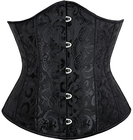 Aurlust Damkorsett under bysten snörning med knappar pirat svart midjeformande bustier korsett topp för bröllopsfest, en storlek