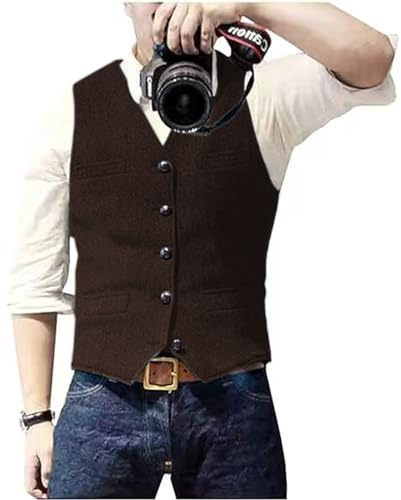 Solovedress Gilet Homme Costume Classique Col V Tweed La laine pour le Mariage Entreprises(Café, XL)