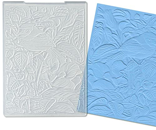 Estivaux 3D Textured Birds Flowers Embossing Folders for Card Making, 5.7 × 4.2 Inch Leaves Plastic Embossing Folders 3D Template Craft Card Spring Flower Leaf Embossing Folder for DIY Scrapbooking