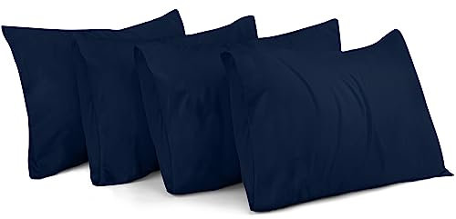 Utopia Bedding – 4er-Set Kissenbezüge – 50 x 80 cm – Oeko-TEX – Gebürstete Mikrofaser, 100% Polyester, mit Umschlagverschluss (Kissenfüllung Nicht enthalten), nur Kissenbezug – Marineblau