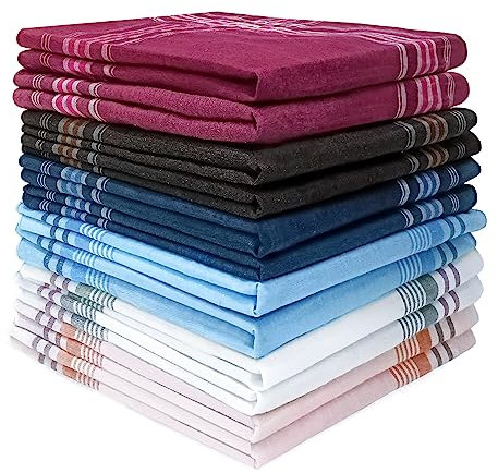 MAIANY Fazzoletti in tessuto da uomo, 12 pezzi a strisce classiche, motivo a scacchi, set di fazzoletti tascabili quadrati, multicolore