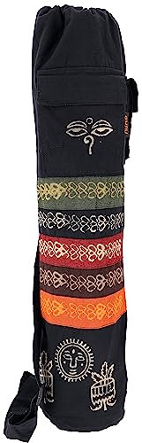 GURU SHOP Boho Yogamatten-Tasche, Batik Yogatasche aus Nepal - Schwarz, Unisex - Erwachsene, Baumwolle, 70x23x13 cm