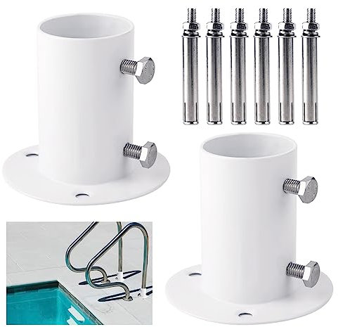 2pcs Pool Deck Flanges, Stainless Steel Pool Ladder Flanges Pool Stair Deck Flanges Rod Flange Deck Anchor Flange Pool Handrail Flange for Above Ground Pool Ladder, 1.5 Pool Handrail