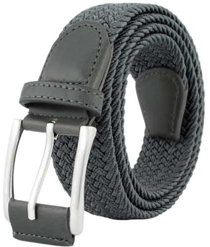 BOZEVON Elastic Braided Belt - Leather Stretch Braided Belt Alloy Buckle Unisex Men Women Stretch Woven Belt Expandable Waist Belts - Grey