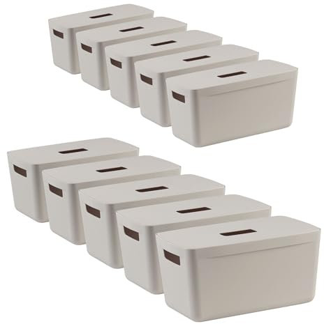IDEA HOME Set di 10 Scatola di Immagazzinaggio - Contenitori di Plastica per lo Stoccaggio - Scatola di Plastica Organizzatore Cestini - Scatole con Coperchio per il Bagno Scaffale, 8L