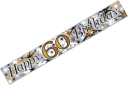 Age 60 Birthday Banner Black And Gold Star Holographic Recyclable 60th Birthday Party Banner Garland Decoration