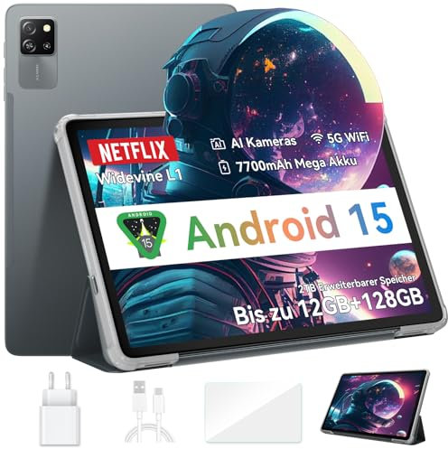 Blackview Tab 60 Pro Android 15, 12GB RAM + 128GB ROM/2TB TF, 10 Zoll mit Widevine L1, Unisoc T606 Octa-core Gaming, Dual 4G SIM, 5G WiFi, 7700mAh/Face ID/GMS/GPS