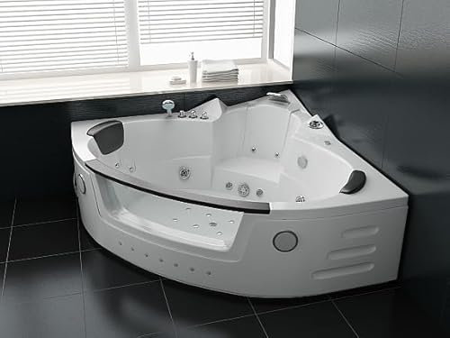 Whirlpool Milano 152x152 cm – Whirlpool de lujo para 2 personas con 14 hidrojets, 16 Airjets, calefacción, sistema de sonido, luz de color, desinfección de ozono y plomería acrílico de alta calidad