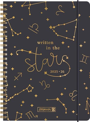 BRUNNEN Schülerkalender (2025/2026) Stars, 2 Seiten = 1 Woche, A5, 208 Seiten, Papier-Einband, dunkelblau