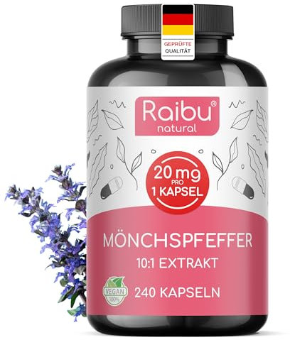 Mönchspfeffer hochdosiert - 20 mg pro Kapsel, 10:1 Extrakt (entspricht 200 mg Mönchspfeffer) - aus original Agnus castus - 240 Kapseln, ohne unnötige Zusätze, vegan, laborgeprüft
