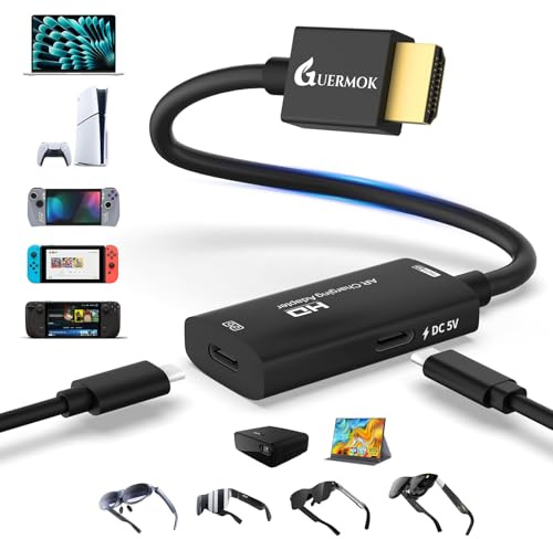 Guermok, HDMI-USB-C-adapter för AR-glasögon, 4K@60Hz, HDMI → USB-C, gaming | Laddning under videovisning, Kompatibel med AR-glasögon, handhållna konsoler, hemmakonsoler, HDMI → USB-C, för direktsändning
