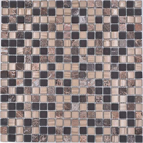 Carreaux de mosaïque en verre naturel - Mélange de pierres marron mat
