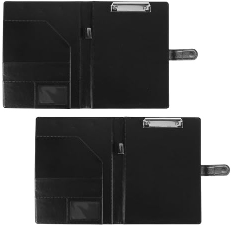 2 Pack A4 Clipboard Folder Leather Conference Folder with Magnetic Clasp | Document Organizer with Storage, Writing Clip Board for Legal Pad, Black