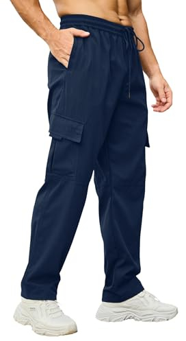 Pantalones de trabajo tipo cargo para hombre, de moda, informales, parte inferior de chándal, ligeros, cintura elástica, joggers elásticos para hombre M-4XL, azul marino, 4XL