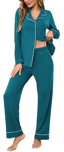 Bresdk Pigiama Donna Invernale a Manica Lunga in Cotone Set 2 Pezzi Pigiami da Donna Leggero per Donna Abbigliamento Casual Ospedale Allattamento Azzurro Chiaro XXL